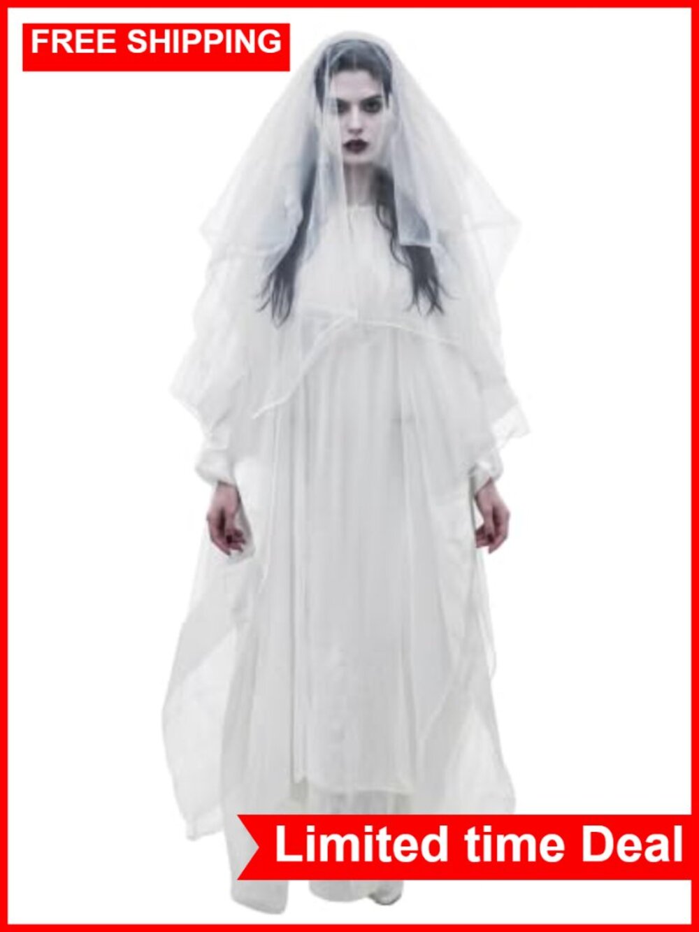 Ghost Bride Costume Robe & Veil Set Halloween Women's Cosplay